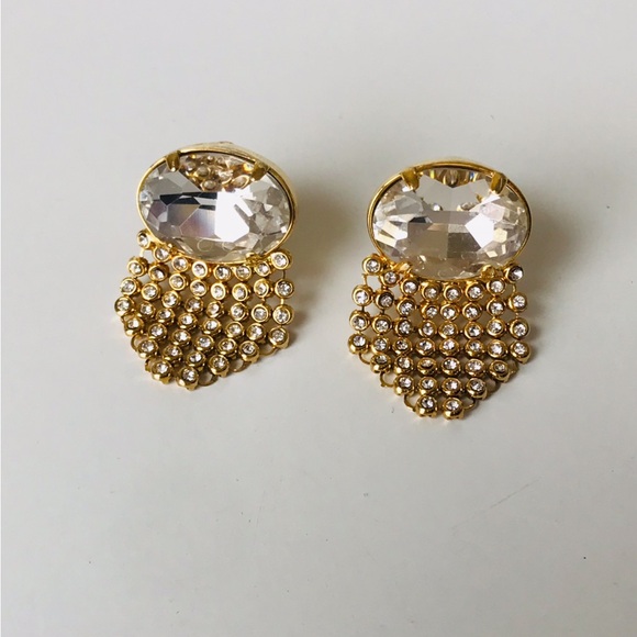 Vintage Gold Mesh Dangle Clip On Earrings - Picture 2 of 10